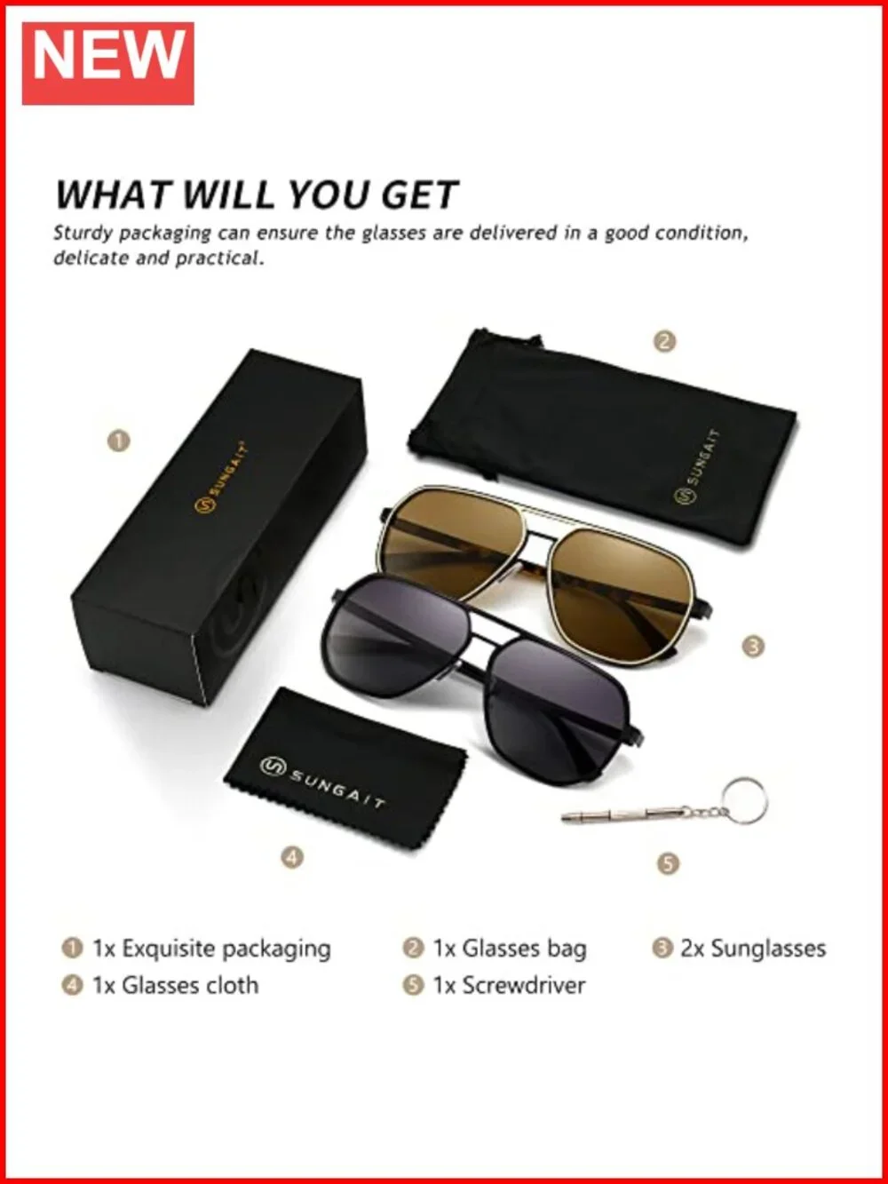 Polygon Aviator Sunglasses Polarized TR90 Frame UV Protection